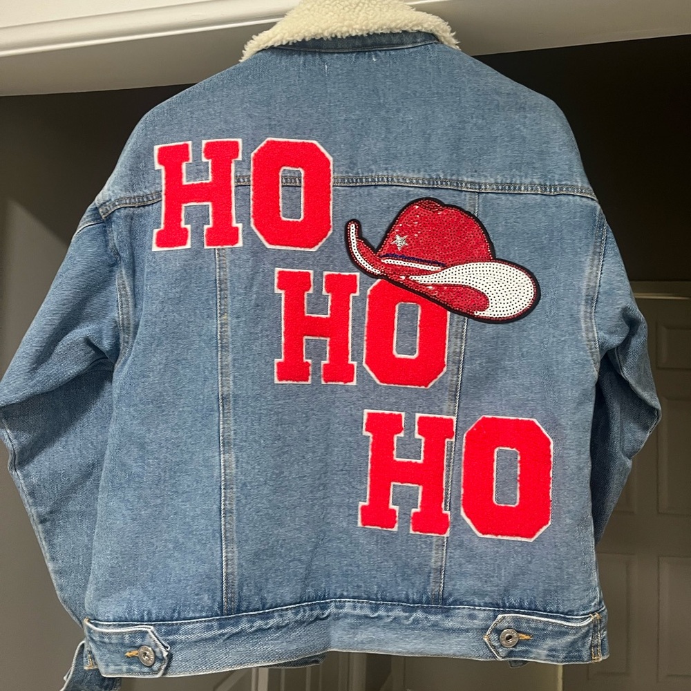 Judith March Blue Denim Jacket with Red Appliqué 'HO HO HO'
